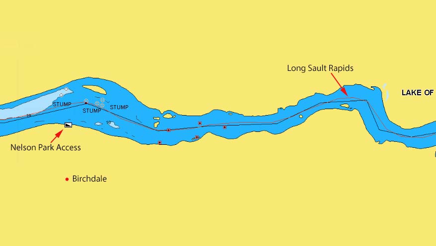 Long Sault Rapids area of the Rainy River, MN/Ontario on the map.