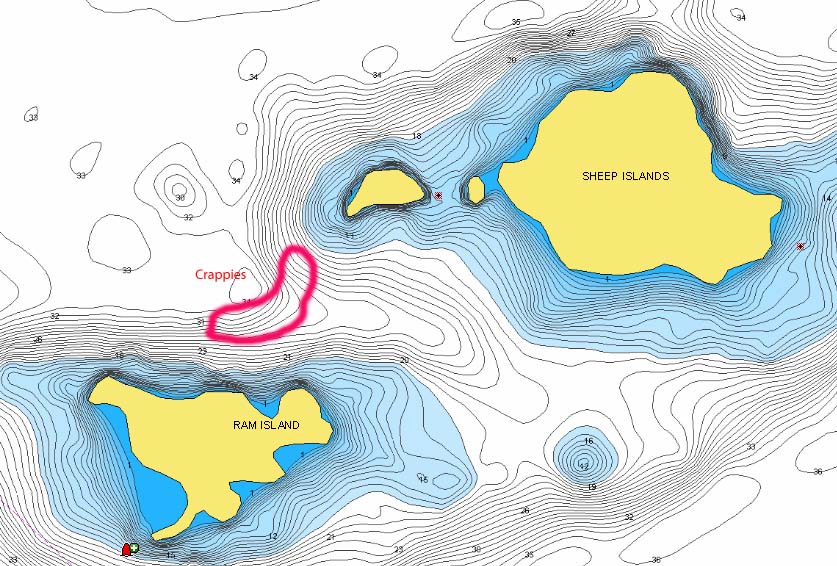 A great crappie spot on Lake Kabetogama is circled.