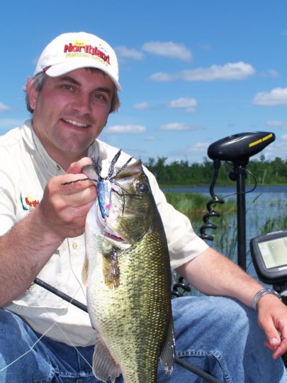 Largemouth bass caught on a Jaw Breaker Spoon