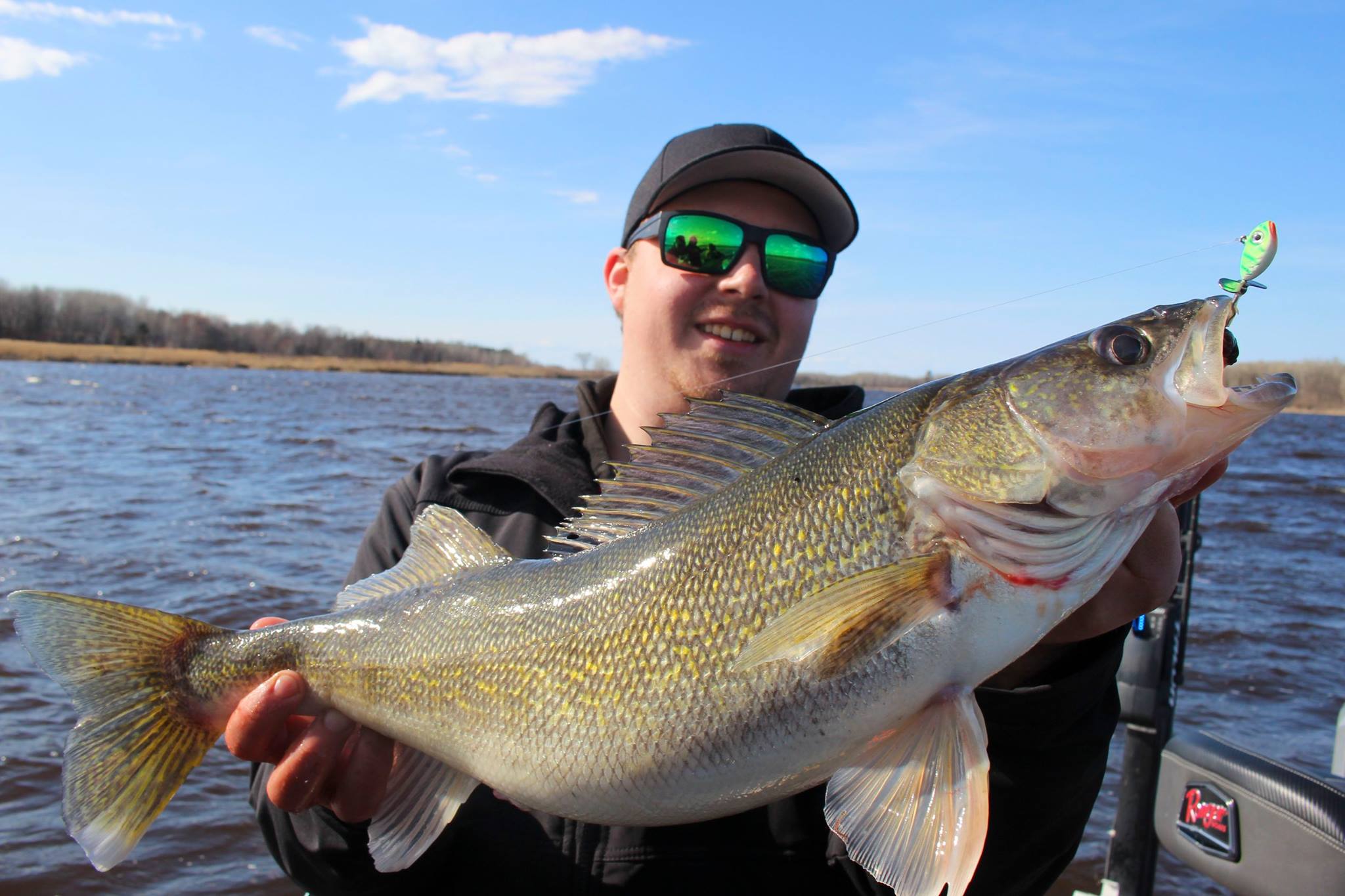 Fisherman showing off a walleye he caught on a Whistler Jig.