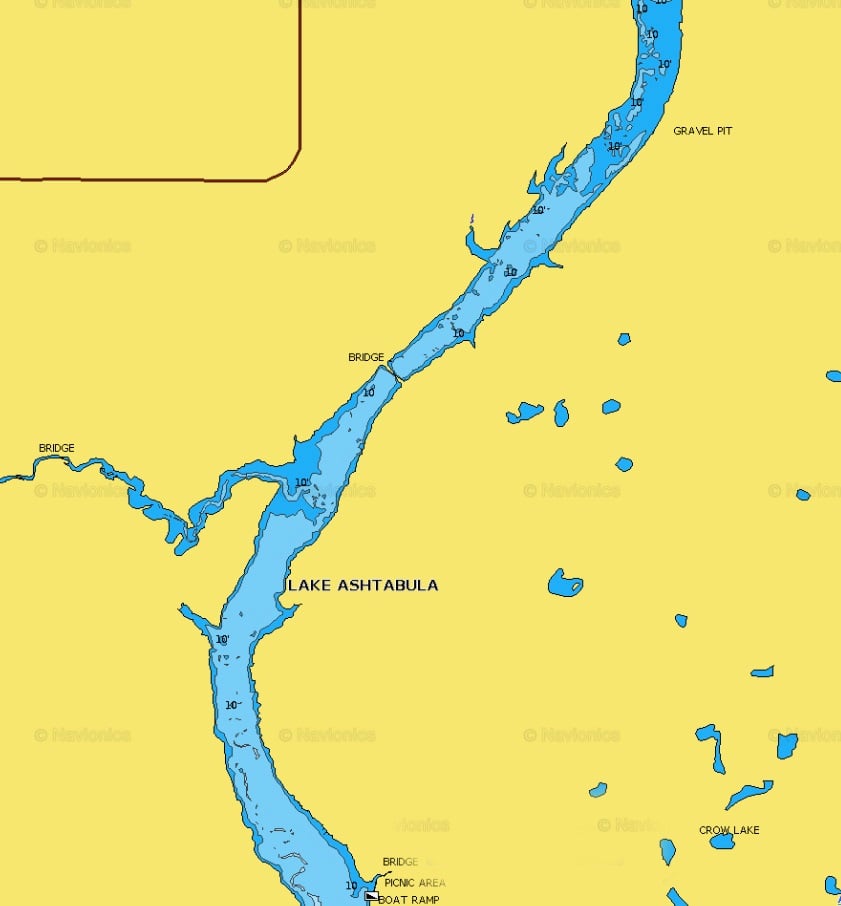 Lake Ashtabula, North Dakota lake map with depth markings.