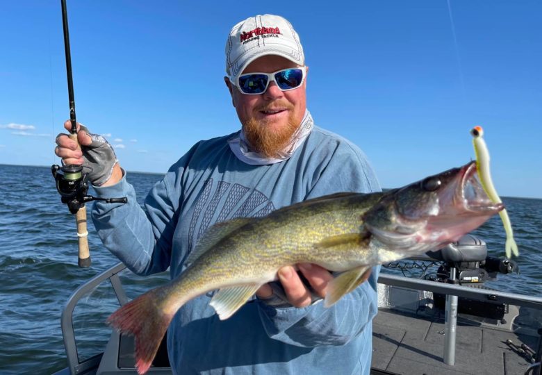 Bro with a walleye he caught on a Nothland Tackle Deep-Vee Jig