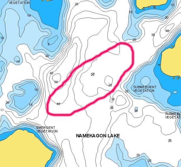 Lake Namekagon main lake fishing spot marked