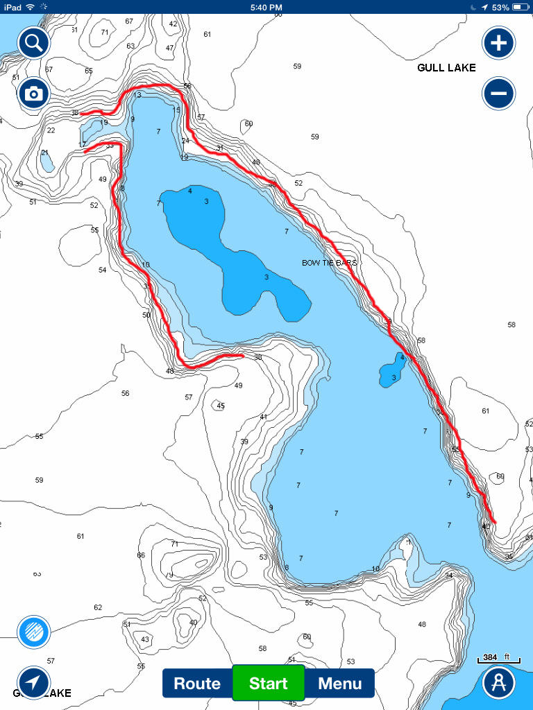 Bow Tie Bar on Gull Lake, lake map