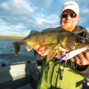 Bro holding up a walleye caught on the Rumble Shiner crankbait