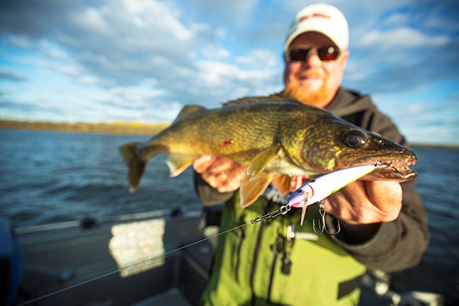 Bro holding up a walleye caught on the Rumble Shiner crankbait