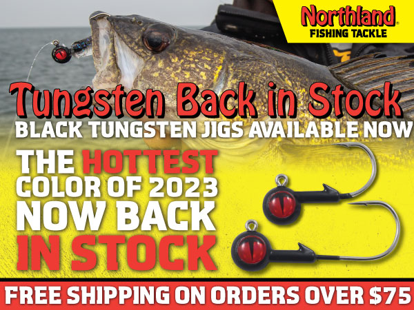 Northland Fishing Tackle Tungsten Jigs in black, back in stock...stock up now.