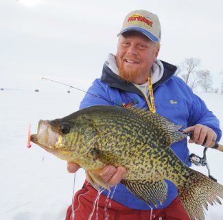 Bro catches a crappie on the Impulse Mini Smelt when ice fishing