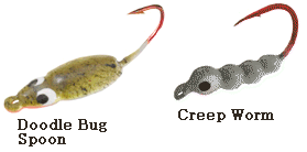 Doodle Bug Spoon and Creep Worm ice fishing jigs