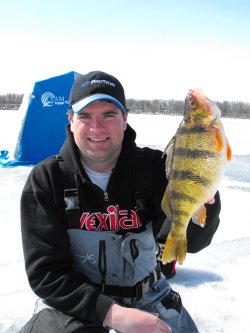 Jason Mitchell ice fishing for perch