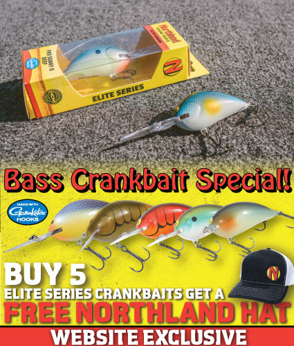 Buy 5 Northland Fishing Tackle Elite Series bass crankbaits, get a FREE Northland Tackle hat.