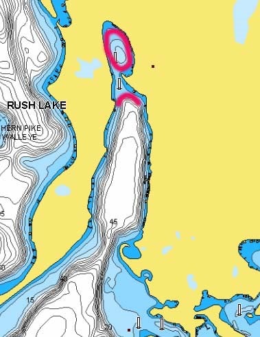 Whitefish Chain of Lakes, MN with a deep hole circled in Cross Lake.