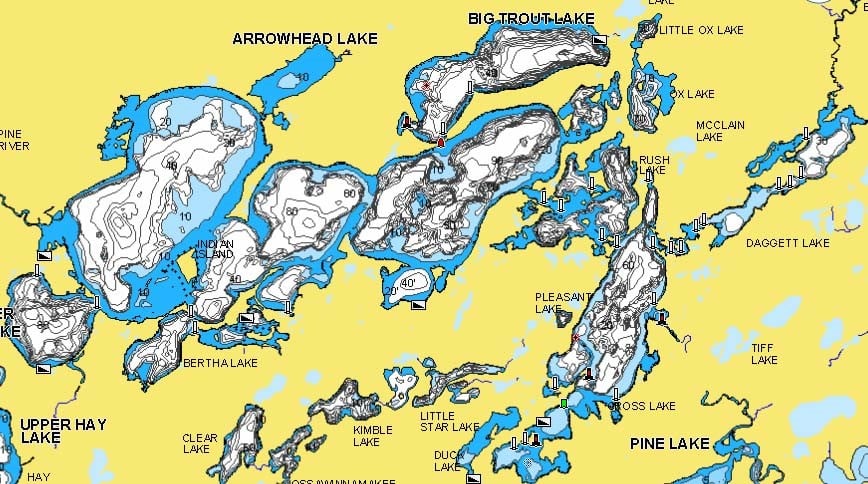 Whitefish Chain of Lakes, MN lake map.