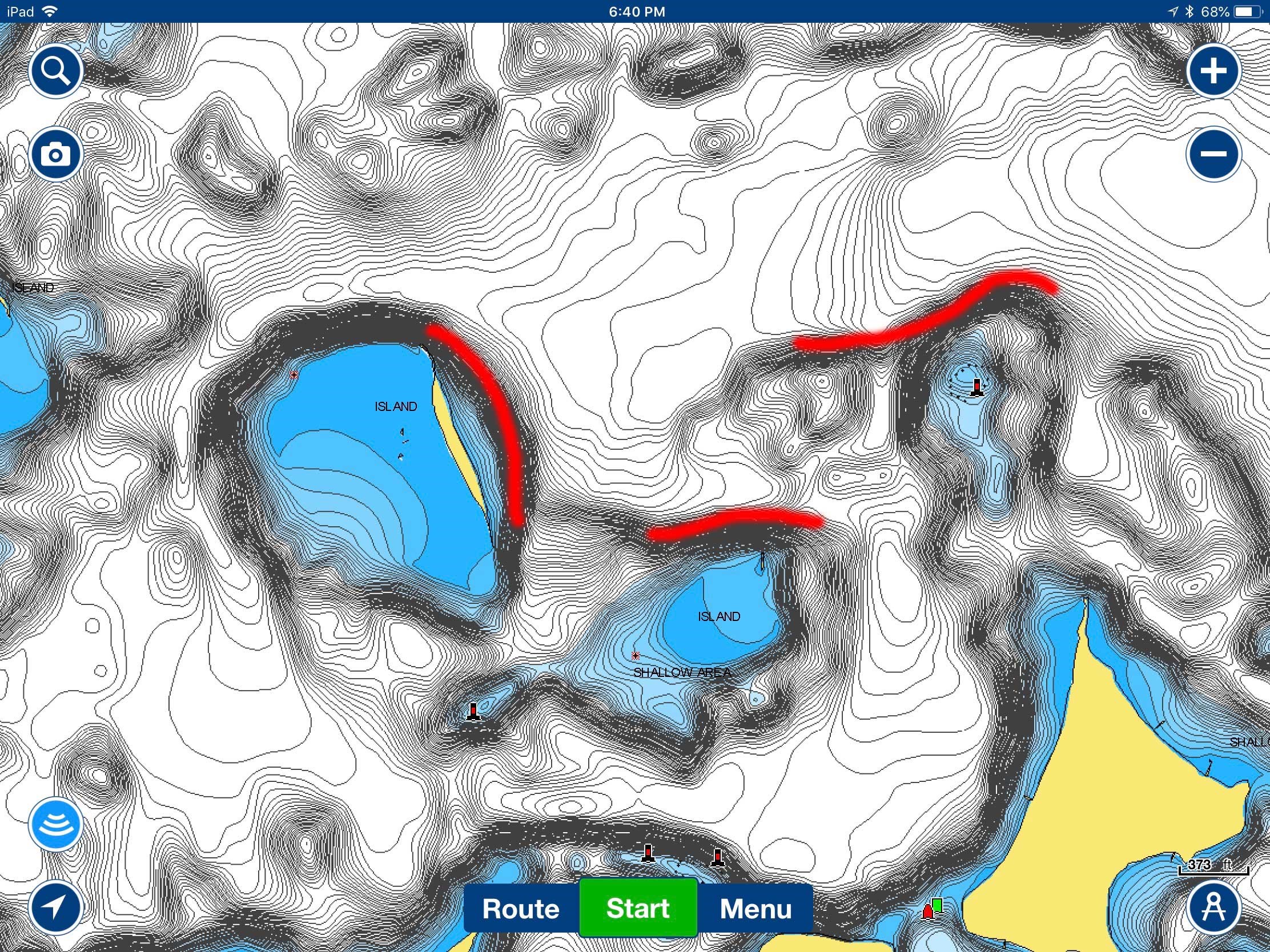 Deer Lake, Minnesota lake map with main lake islands marked.