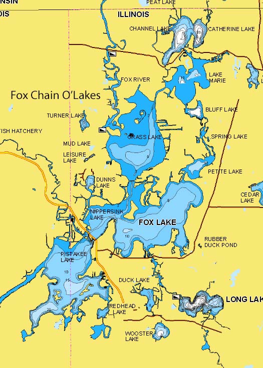 Fox Chain of Lakes, IL lake map