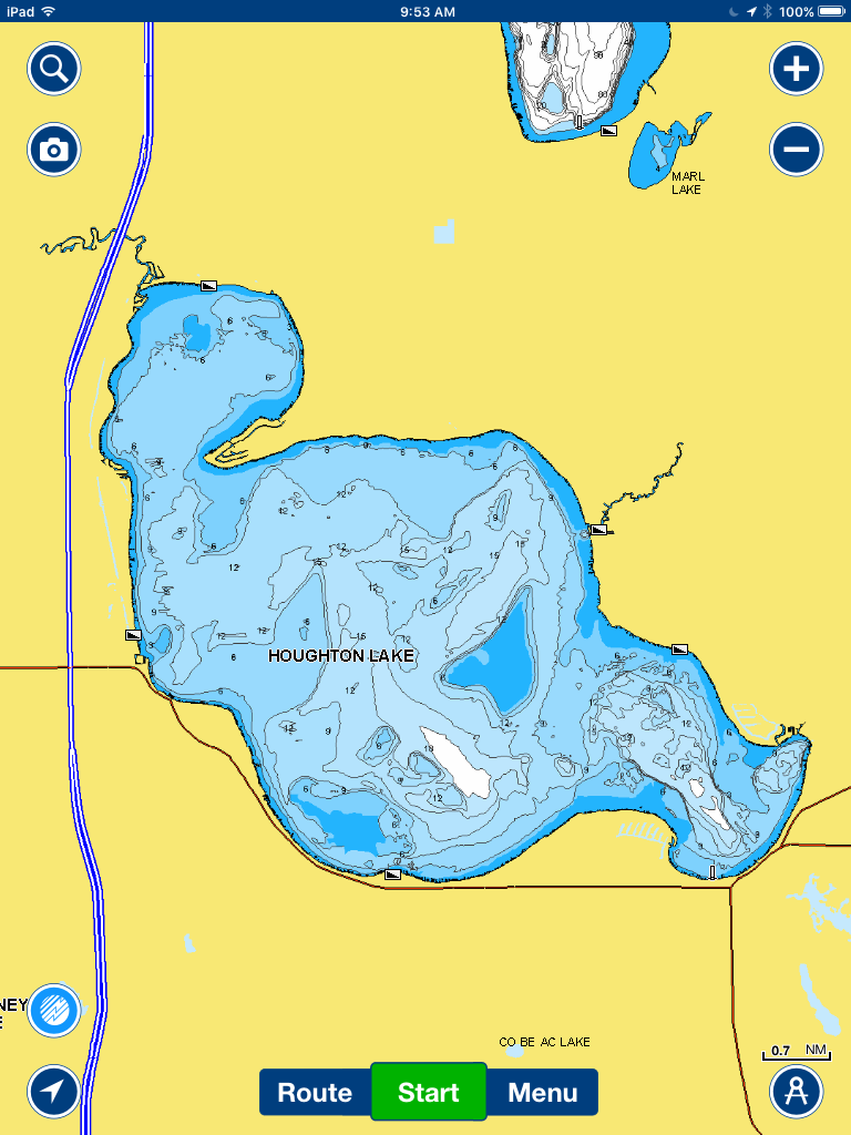 Houghton Lake, MI fishing lake map.