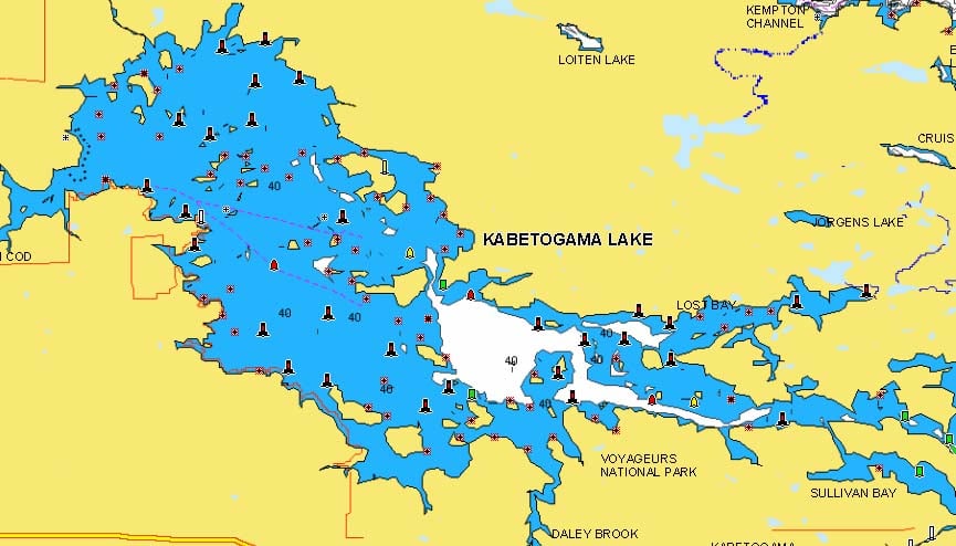 Lake Kabetogama, MN lake map.