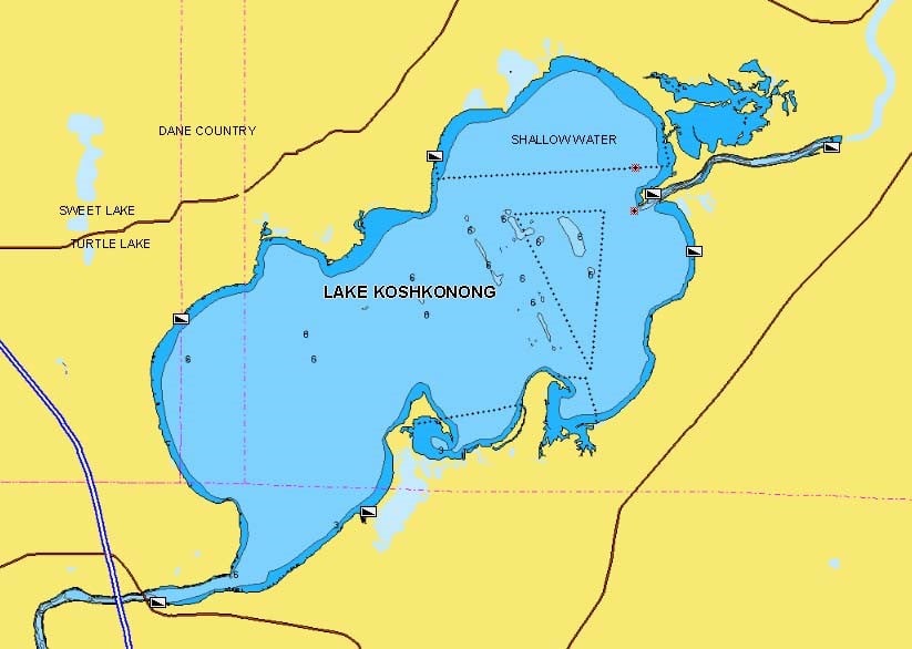 Lake Koshkonong, WI lake map.