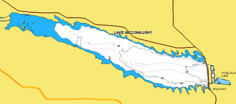 Lake McConaughy, Nebraska lake map.