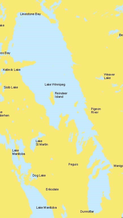 Lake Winnipeg, Manitoba map.