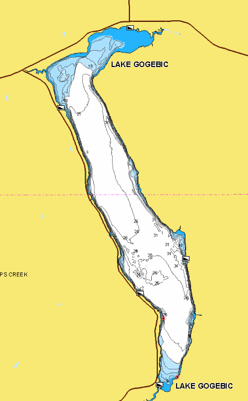 Lake Gogebic, MI lake map.