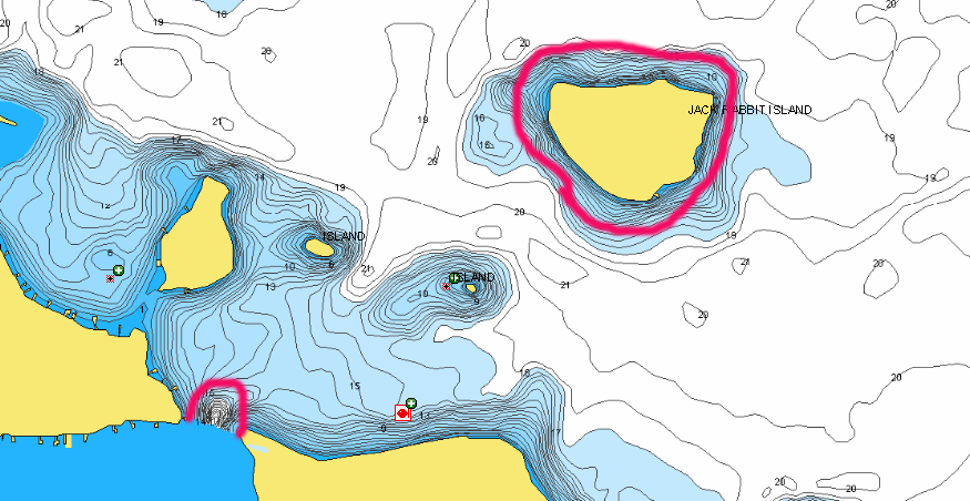 Jack Rabbit Island on Vermilion Lake, MN marked.