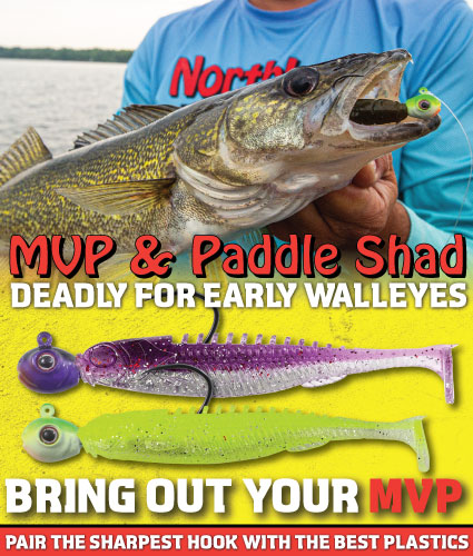 Northland Fishing Tackle MVP Jig and Eye-Candy Paddle Shad, the perfect spring river walleye fishing combo.