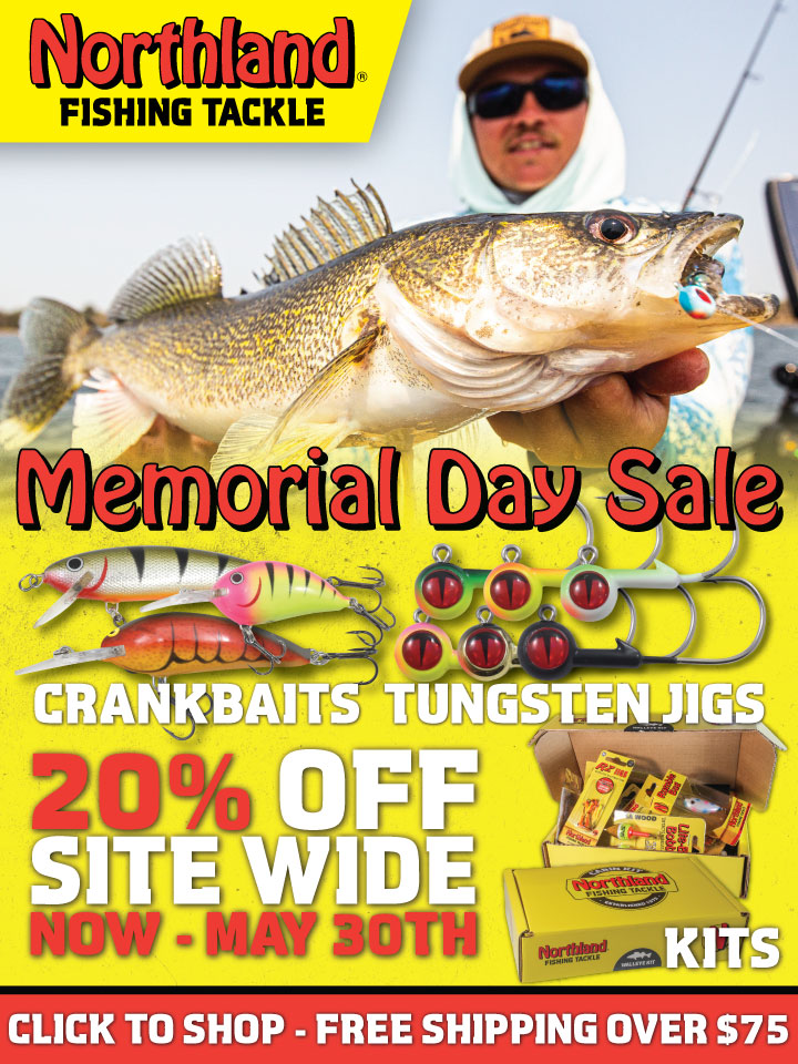 20% off Memorial Day Northland Fishing Tackle sale, jigs, crankbaits, fishing kits