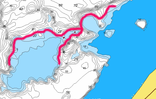 Main lake break lines marked on Otter Tail Lake, MN.