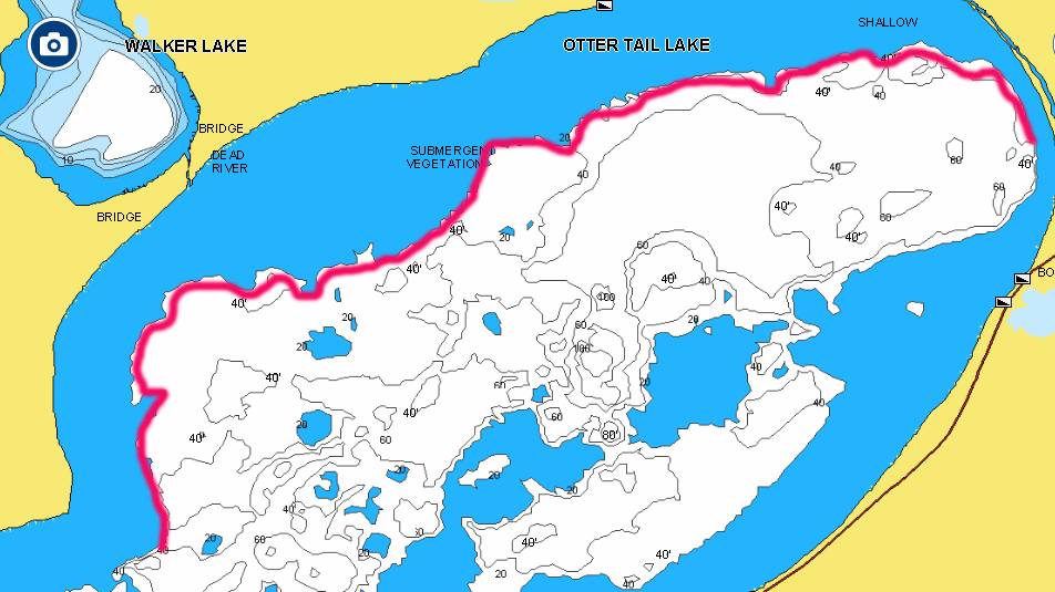 The long main-lake northern break line marked on Otter Tail Lake, MN.