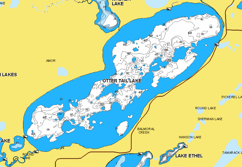 Otter Tail Lake, MN lake map with depth countours.