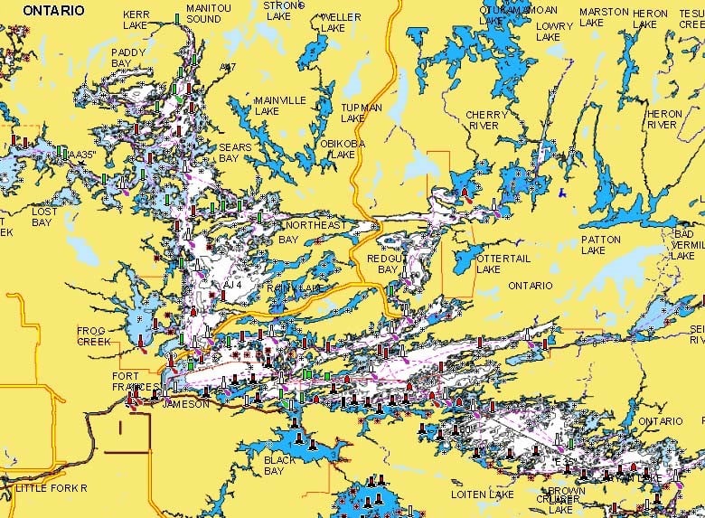 Rainy Lake, MN/Ontario lake map.