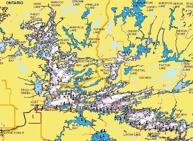 Rainy Lake, MN/Ontario lake map.