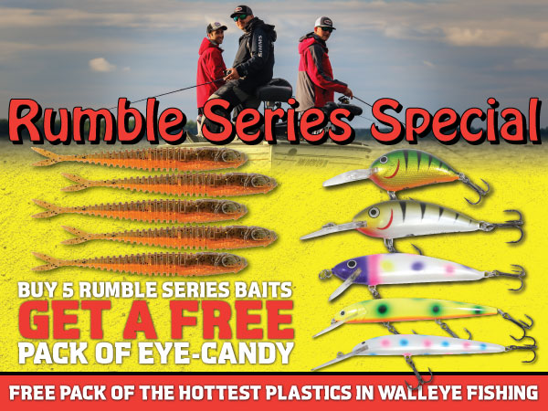 Buy 5 Northland Fishing Tackle Rumble Series Crankbaits, get a FREE pack of Eye-Candy Soft Plastics.