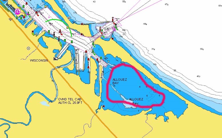 Allouez Bay marked with fishing spots in the St. Louis River, MN.