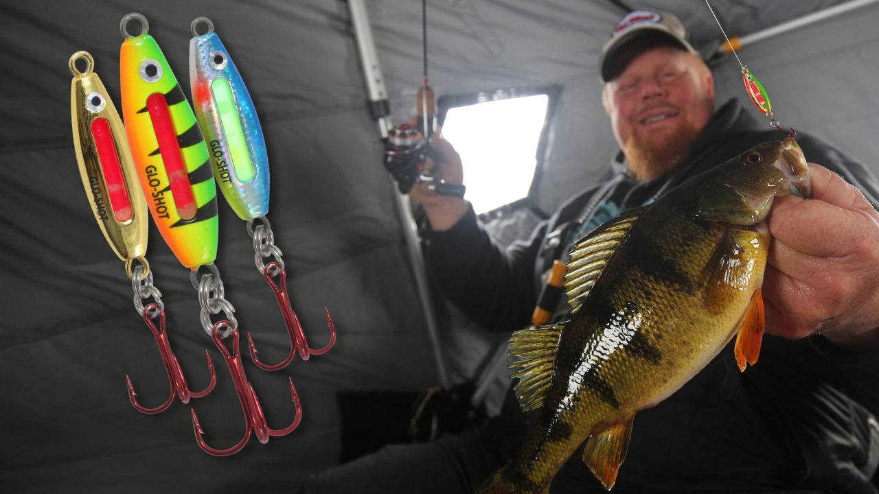 Brian "Bro" Brosdahl holding up a Yellow Perch caught on a Glo-Shot Fire-Belly Spoon.