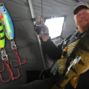 Brian "Bro" Brosdahl holding up a Yellow Perch caught on a Glo-Shot Fire-Belly Spoon.