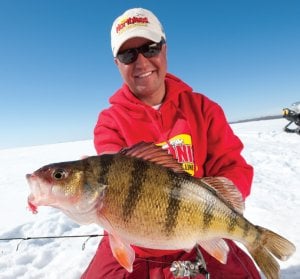Tony Roach with an ice fishing perch
