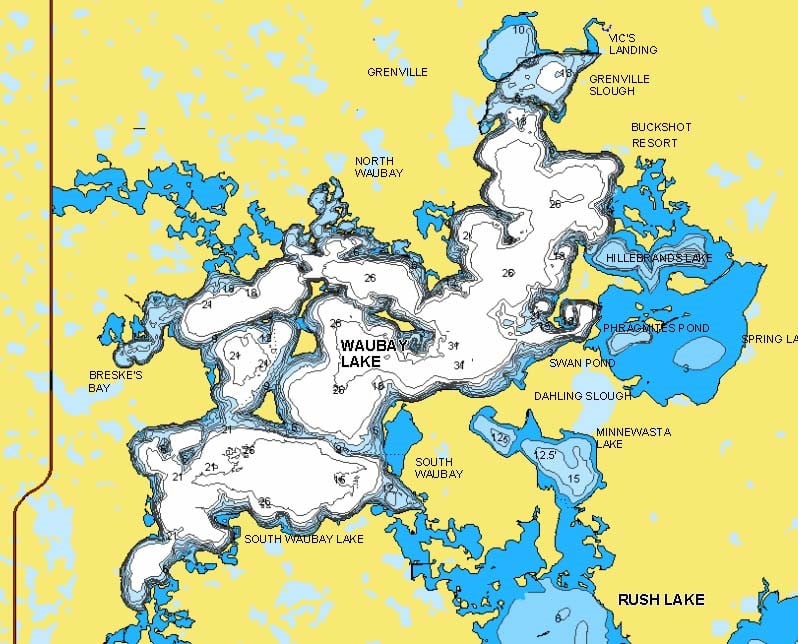 Waubay Lake, SD lake map.