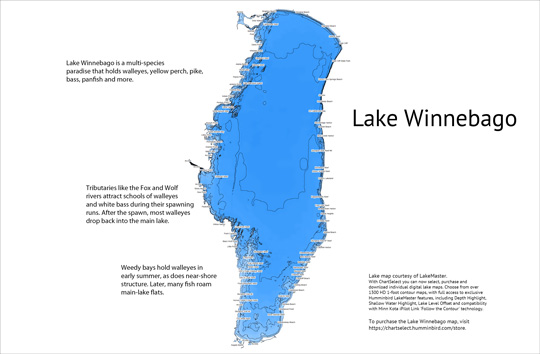 Lake Winnebago, WI lake map.