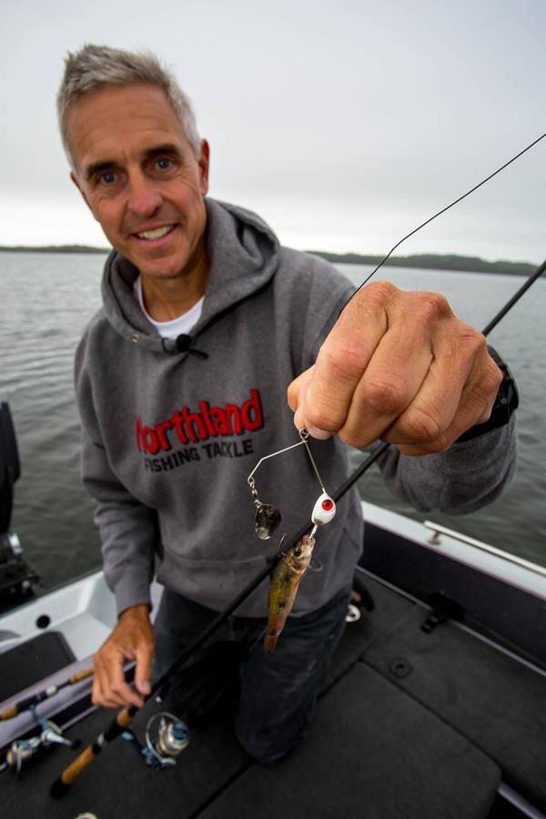 Chip Leer showing a Northland Tackle jig with a spinner and minnow.