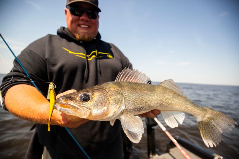 Brad Hawthorne with a walleye caught on a Ripipin Minnow