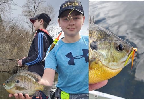 Young anglers on the water fishing for spring bluegill