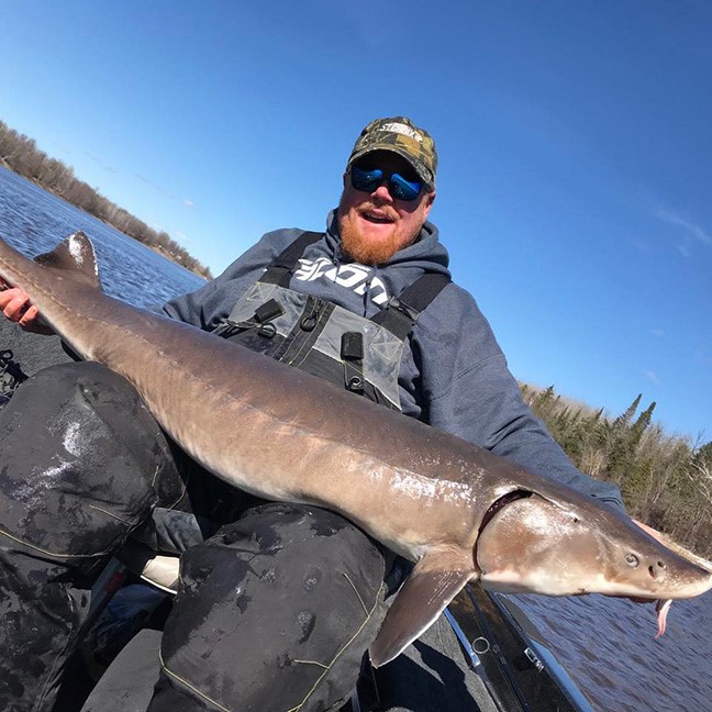 Fisherman holding sturgeon