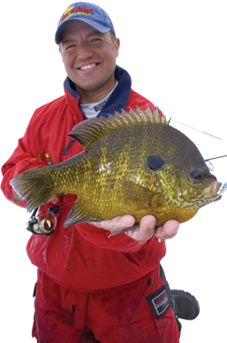 Tony Roach with a blue gill caught ice fishing