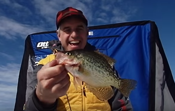 Chip Leer ice fishing for crappie